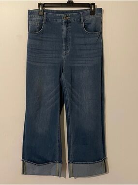 Halara Wide Leg Comfort Denim Jeans Size Medium Regular Cuffed Hem